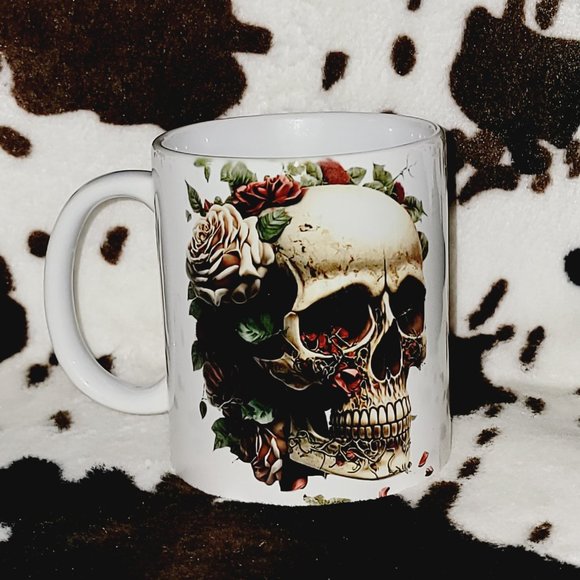 Skull and Roses 11oz Ceramic Coffee Mug Tea Cup - Picture 4 of 6